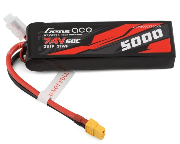 Gens Ace 2S LiPo Battery 60C (7.4V/5000mAh) w/XT-60 Connector, GEA50002S60X6