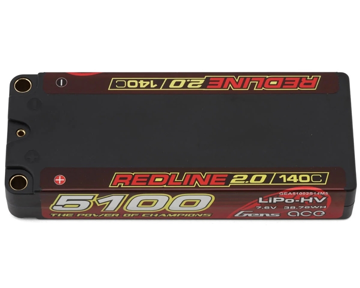 Gens Ace Redline 2.0 2S Mid Shory LiHV Battery 140C (7.6V/5100mAh) w/5mm Bullets 112.5x46.5x18.8mm- GEA51002S14M5