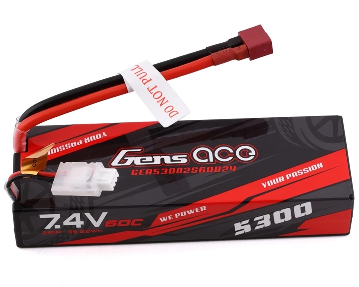 Gens Ace 2s LiPo Battery 60C (7.4V/5300mAh) w/T-Style Connector, GEA53002S60D24