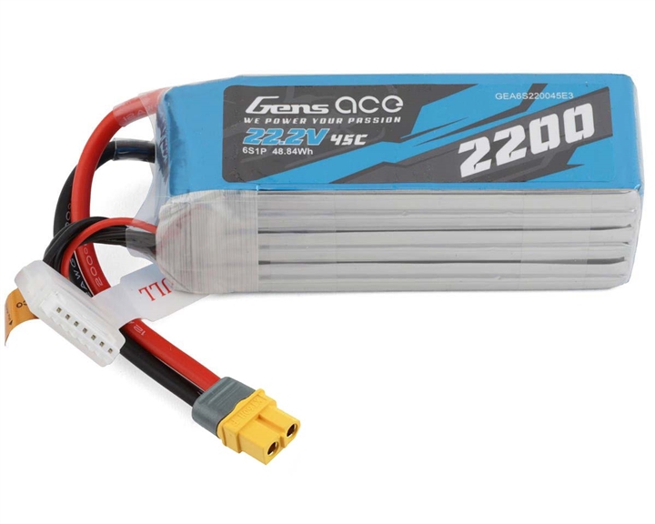Gens Ace 6S LiPo Battery 45C (22.2V/2200mAh) w/XT60 Connector (Soft Pack) GEA6S220045E3
