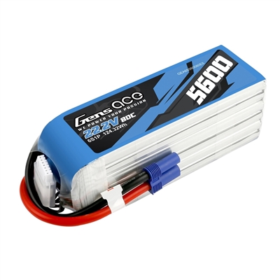 Gens Ace 5600mAh 22.2V 80C 6SLipo Battery Pack With EC5 Plug