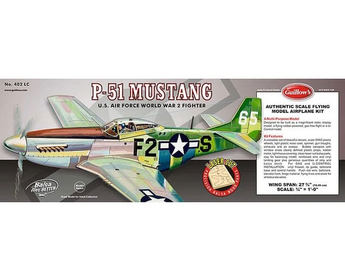 Guillows P51 Mustang Laser Cut kit Wing Span: 27.5" - GUI402LC