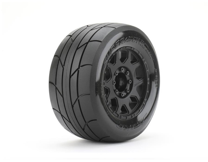 1/8 MT 3.8 Super Sonic Tires Mounted on Black Claw Rims, Medium Soft, Belted, 17mm 1/2" Offset (2)