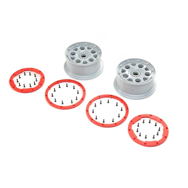 Wheels, Silver, Red Bead Lock (2): DBXL-E 2.0 LOS45033