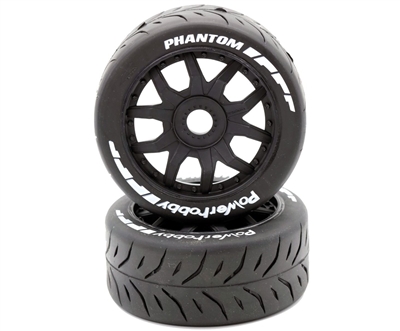 1/8 GT Phantom Belted Mounted Tires, Medium Compound, 17mm Black Wheels