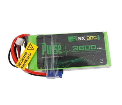 PULSE 2S 3600mAh 20C 7.4V RX Lipo Battery - PLURX20-36002