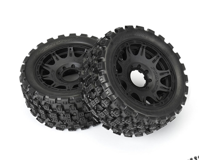 1/6 Badlands MX57 Front/Rear 5.7â€ Tires Mounted on Raid 8x48 Removable 24mm Hex Wheels (2): Black - PRO1019811