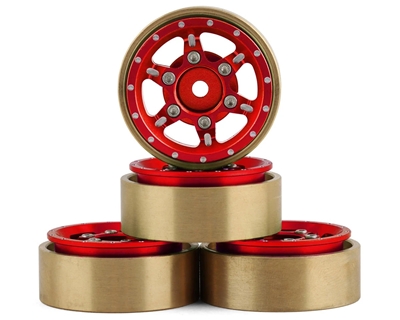 Samix SCX24 Aluminum & Brass Adjustable Offset 1.0" Beadlock Wheels (Red) (4) SAMSCX24-6670RD