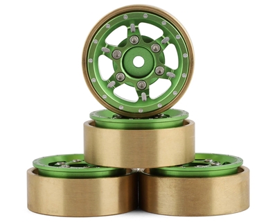 Samix SCX24 Aluminum & Brass Adjustable Offset 1.0" Beadlock Wheels (Green) (4) SAMSCX24-6670