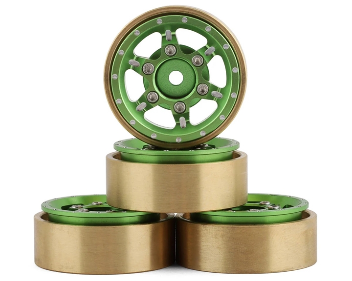 Samix SCX24 Aluminum & Brass Adjustable Offset 1.0" Beadlock Wheels (Green) (4) SAMSCX24-6670