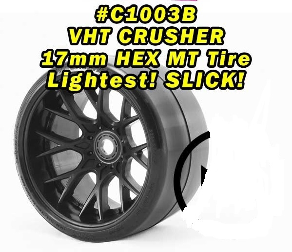 Monster Truck VHT Crusher Belted tire preglued on WHD Black wheel 2pc set