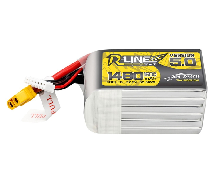 Tattu R-Line Version 5.0 1480mAh 6S 150C 22.2V Lipo Battery Pack with XT60 Plug - TAA14806S15X6