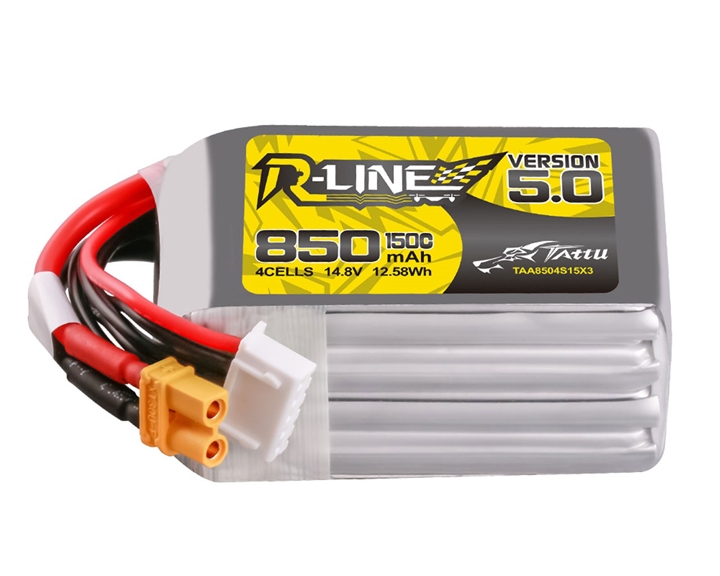 Tattu R-Line Version 5.0 850mAh 4S 150C 14.8V Lipo Battery Pack with XT30U-F Plug - TAA8504S15X3