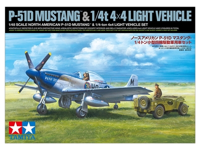 Tamiya 1/48 North American P-51D Mustang & 1/4-ton 4x4 Light Vehicle Plastic Model Set, TAM25205
