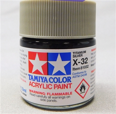 Tamiya X-32 Titanium Silver Gloss Finish Acrylic Paint (23ml) TAM81032