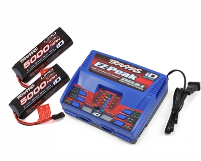 Traxxas EZ-Peak Dual Multi-Chemistry Battery Charger (TRA2972) with 2x 5000mAh 7.4V 2Cell 25C Lipo Batteries (TRA2842X)