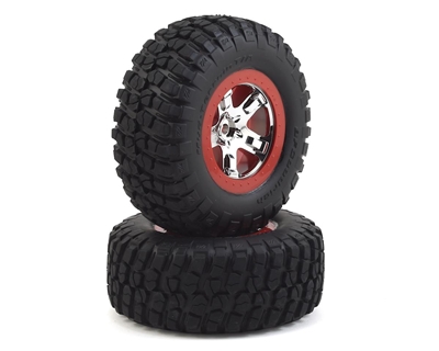 Traxxas Tires & wheels, assembled, glued (SCT chrome, red beadlock style wheels, BFGoodrich Mud-Terrain T/A KM2 tires, foam inserts)  TRA5867