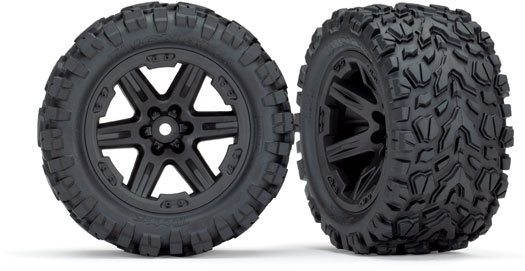 Traxxas Tires & wheels, assembled, glued (2.8') (Rustler 4X4 black wheels, Talon Extreme tires, foam inserts) (2) (TSM rated) TRA6773