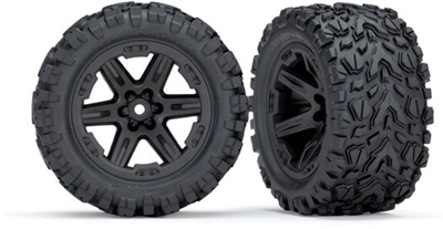 Traxxas Tires & wheels, assembled, glued (2.8') (Rustler 4X4 black wheels, Talon Extreme tires, foam inserts) (2) (TSM rated) TRA6773