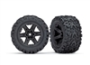 Traxxas Tires & wheels, assembled, glued (2.8') (Rustler 4X4 black wheels, Talon Extreme tires, foam inserts) (electric rear) (2) (TSM rated) TRA6774