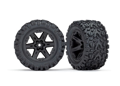 Traxxas Tires & wheels, assembled, glued (2.8') (Rustler 4X4 black wheels, Talon Extreme tires, foam inserts) (electric rear) (2) (TSM rated) TRA6774