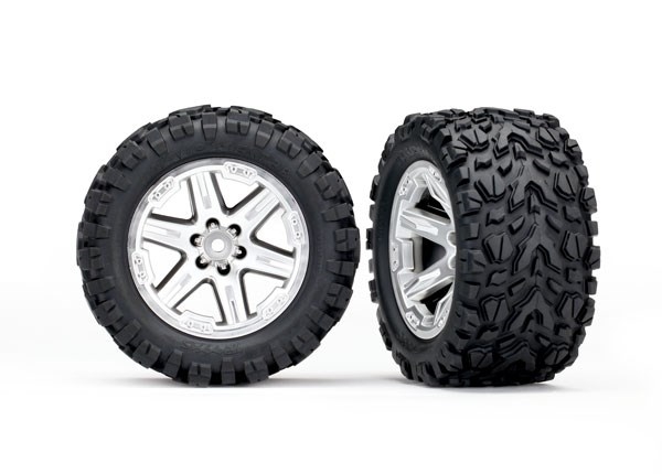 Traxxas Tires & wheels, assembled, glued (2.8') (RXT satin chrome wheels, Talon Extreme tires, foam inserts) (electric rear) (2) (TSM rated) TRA6774R