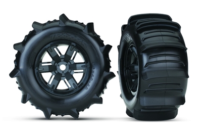 Traxxas Tires & Wheels, Assembled, Glued (X-Maxx Black Wheels, Paddle Tires, Foam Inserts) (Left & Right) (2) TRA7773