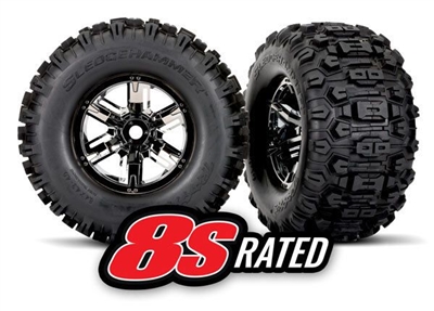 Traxxas Sledgehammer Tires on Black Chrome Wheels for X-Maxx (2)  TRA7774A