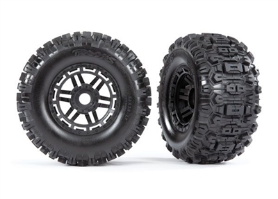 Traxxas Sledgehammer Tires & wheels, glued (black wheels)