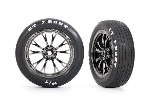 Traxxas Drag Slash Front Pre-Mounted Tires (Black Chrome) (2) w/Weld Wheels & 12mm Hex