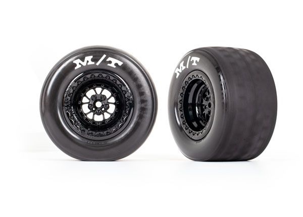 Traxxas Drag Slash Rear Pre-Mounted Tires (Gloss Black) (2) w/Weld Wheels & 12mm Hex