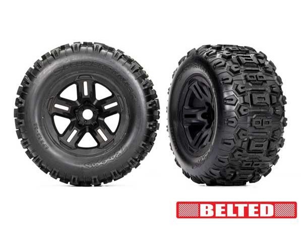 Traxxas Premount 3.8" Black Wheels & SledgehammerÂ® Belted - TRA9573