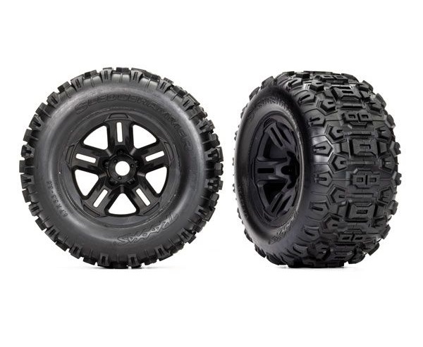 Traxxas Tires and wheels, assembled, glued (3.8" black wheels, S - TRA9672