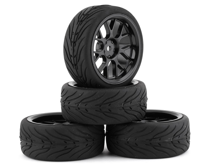 Spec T Pre-Mounted On-Road Touring Tires w/CS Wheels (Black) (4) w/12mm Hex & 3mm Offset - YEA-WL-0109