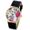 Leather Watch Band Rose Pattern for Women