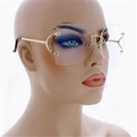 Fashion Oversized Rimless Sunglasses Women Clear Lens Glasses Available