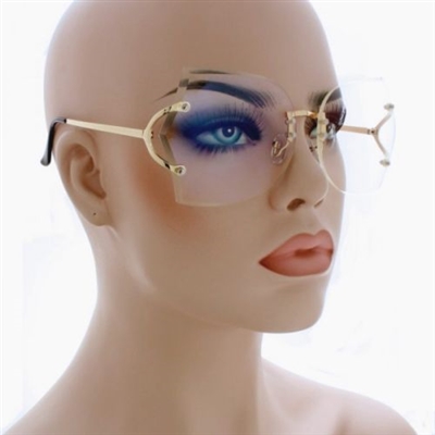 Fashion Oversized Rimless Sunglasses Women Clear Lens Glasses Available