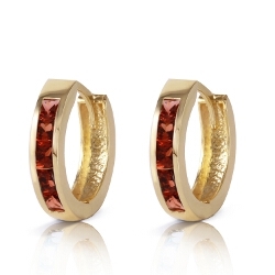 1.3 Carat 14K Solid Yellow Gold Hoop Huggie Earrings Garnet