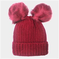 Double Pom Pom Knit Beanie Hat