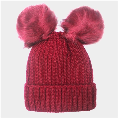 Double Pom Pom Knit Beanie Hat