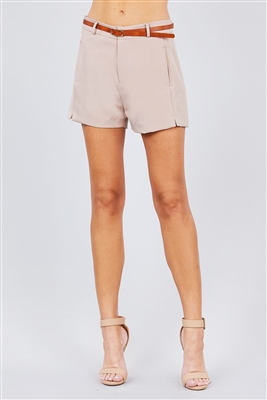 Front Slit Hem W/pocket And Belt Short Pants