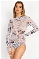 Newspaper Graphic Mesh Bodysuit