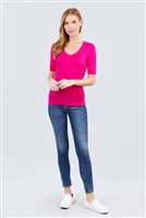 Elbow Sleeve V Neck Top