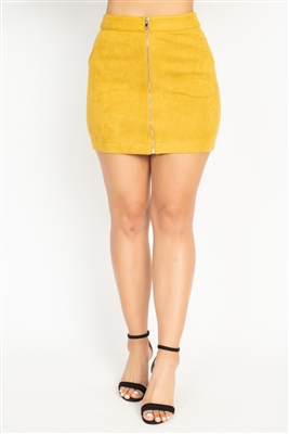 Faux Suede Front Zip Skirt