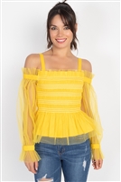 Sheer Mesh Open Shoulder Top