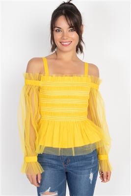 Sheer Mesh Open Shoulder Top