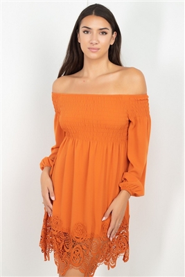 Smocking Off Shoulder Lace Dress