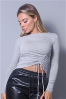 Long Sleeve Round Neck Side Roached Top
