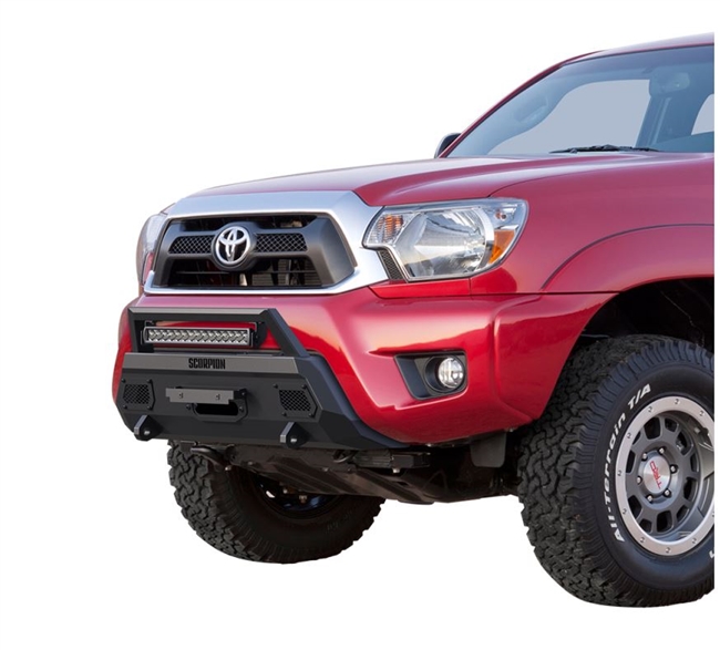 Tacoma Winch Ready Front Bumper w/LED Light Bar Tactical Center Mount 12-15 Toyota Tacoma Scorpion Extreme