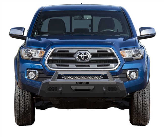 Tacoma Winch Ready Front Bumper w/LED Light Bar Tactical Center Mount 16-21 Toyota Tacoma Scorpion Extreme